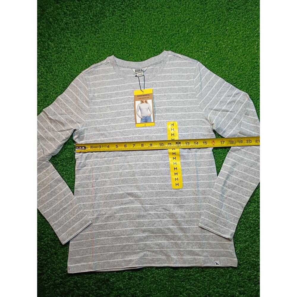 Eddie Bauer women Gray Striped Cotton Knit Long Sleeve T-Shirt M NWT - Picture 5 of 8